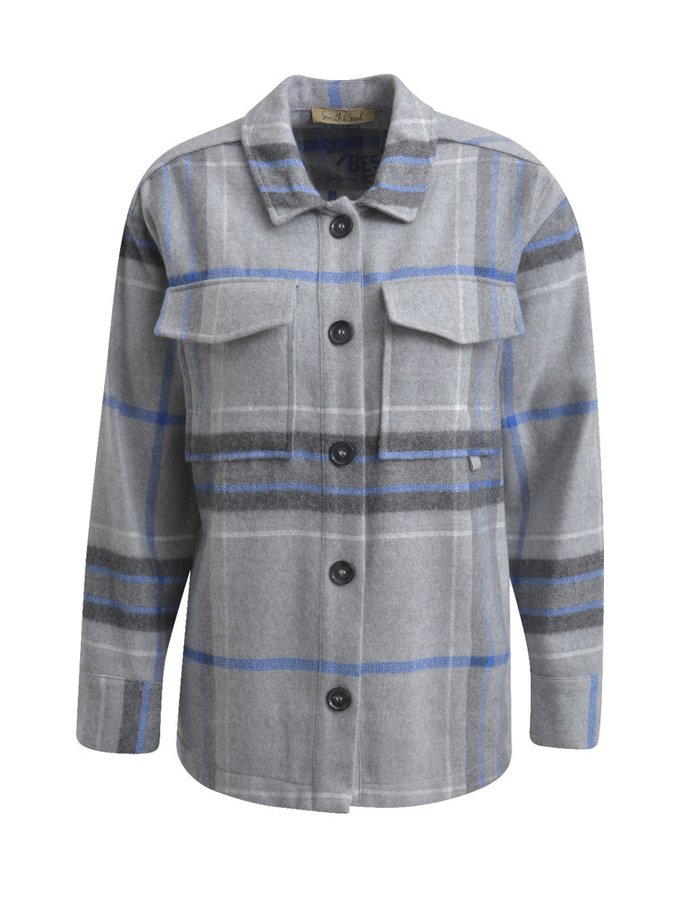 Smith & Soul Checked Shacket Silver Grey Blue