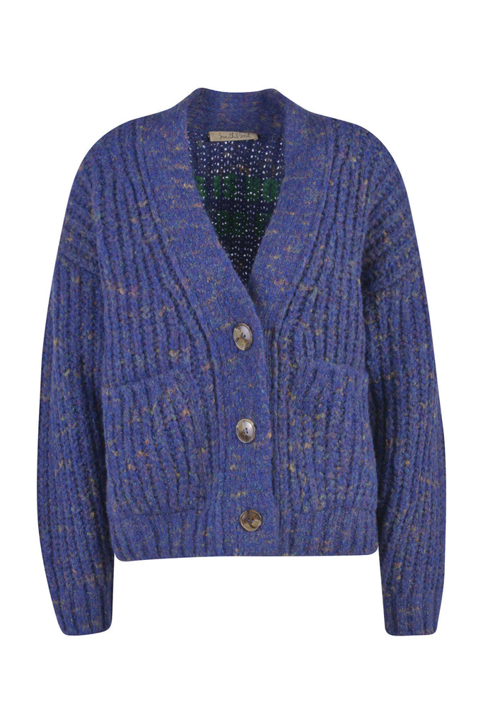 Smith & Soul Long-Sleeved Chunky Button Cardigan Electric Blue