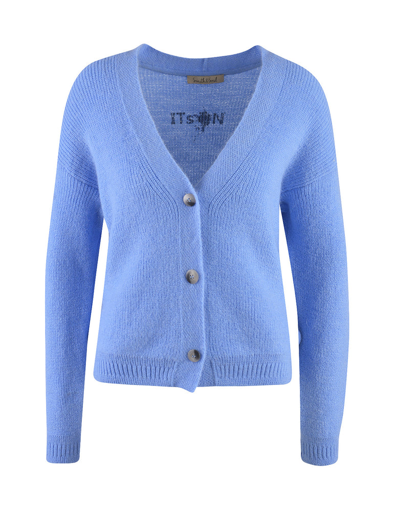 Smith & Soul Long-Sleeved Boxy Button Cardigan Blue