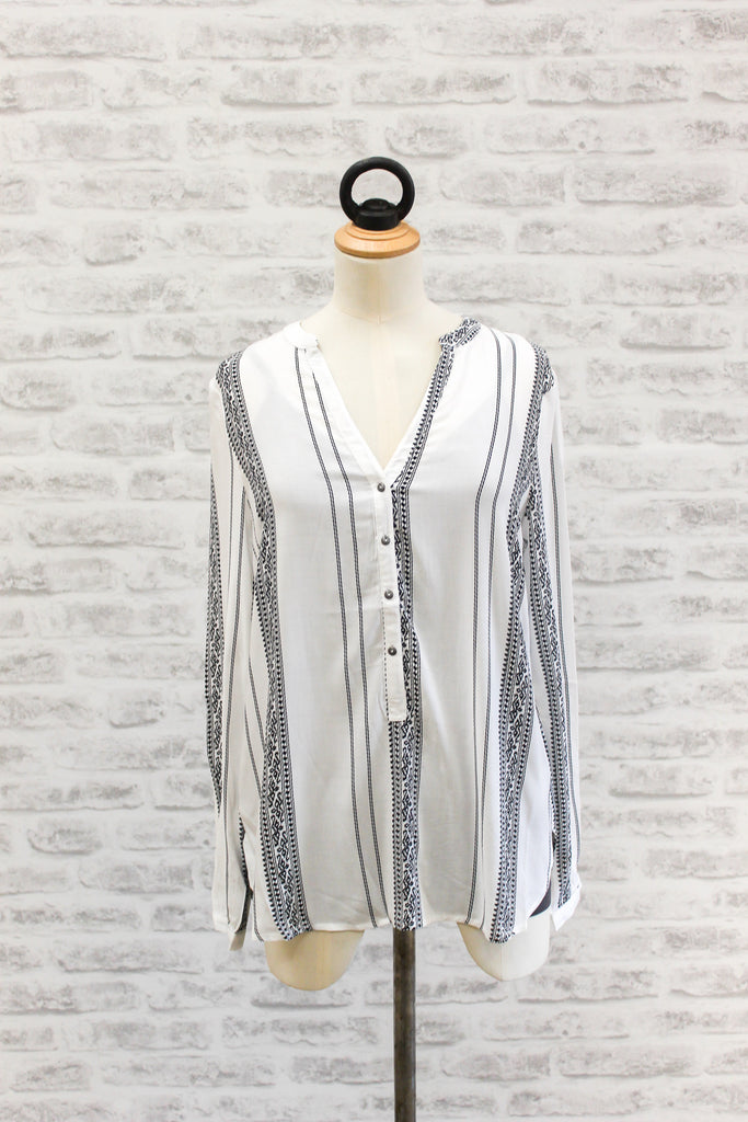 SAINT TROPEZ Long Sleeve Shirt White / Black Stripe
