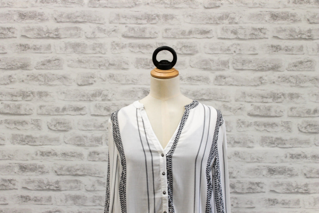 SAINT TROPEZ Long Sleeve Shirt White / Black Stripe