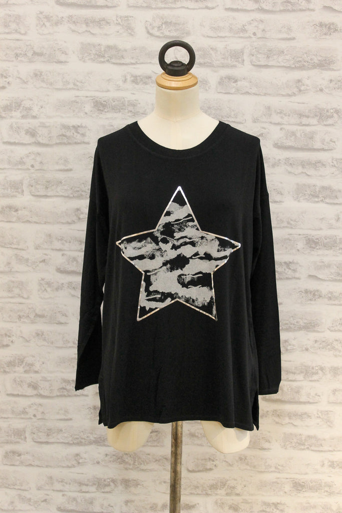 A Postcard From Brighton Stormy Star Print Long Sleeved Tee Black