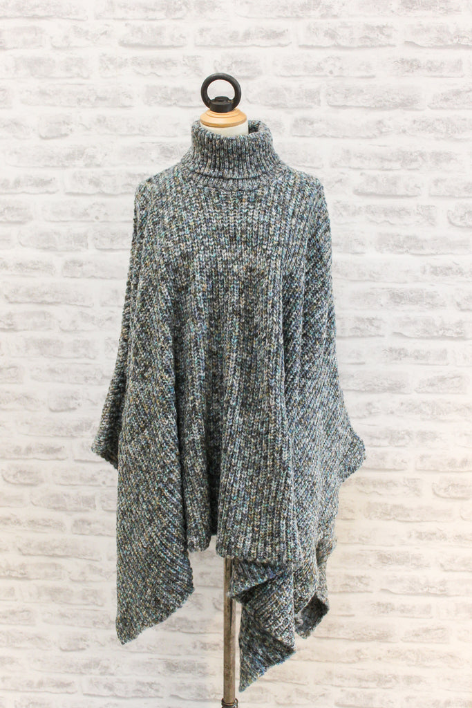 A Postcard From Brighton Blanky Throw Over knitted Poncho, Blue