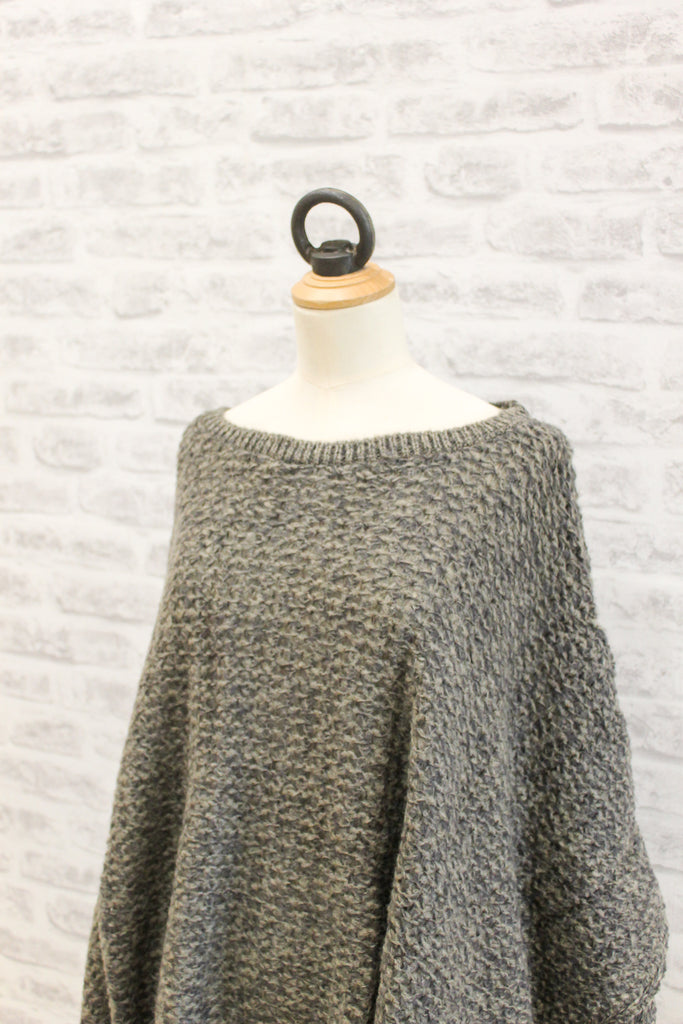 A Postcard From Brighton Angel knitted Poncho, Anthracite / Khaki