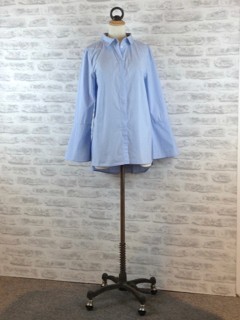 Saint Tropez Woven Shirt with Wide Cuff, Pale Blue