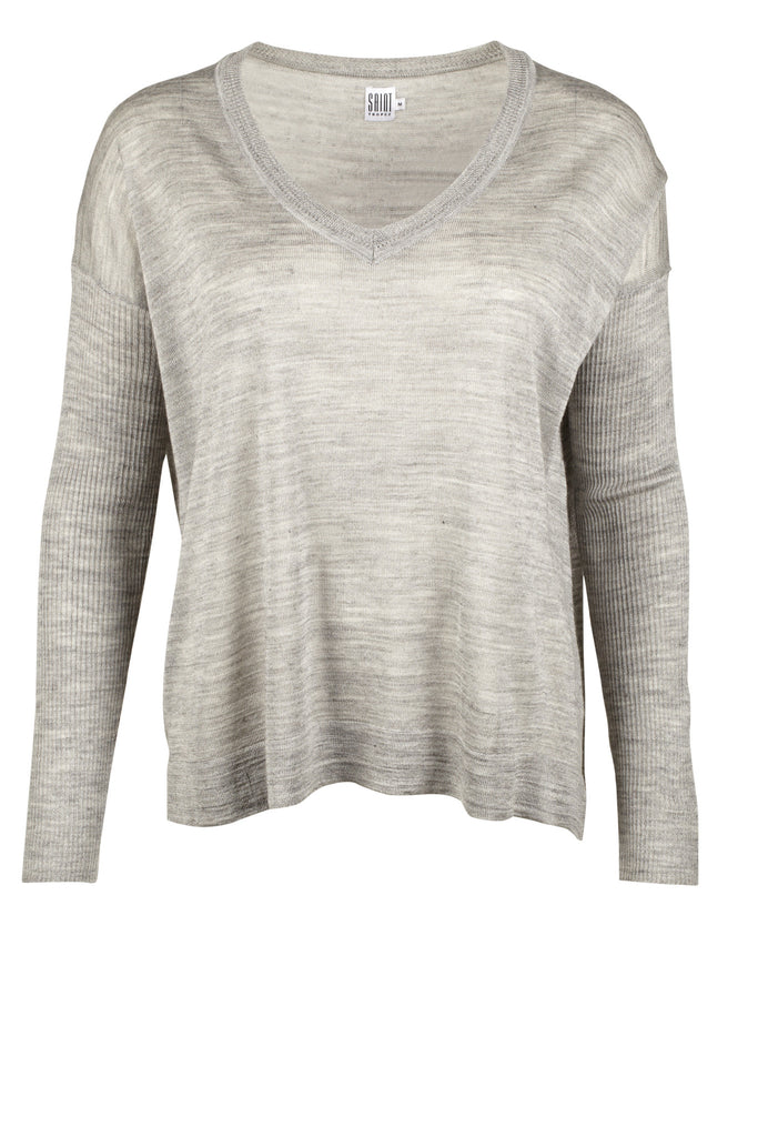 Saint Tropez Fine knit Jumper with Long ribbed sleeve Grey