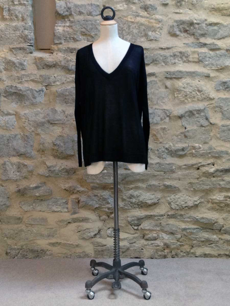 Saint Tropez Fine knit Jumper with Long ribbed sleeve Black