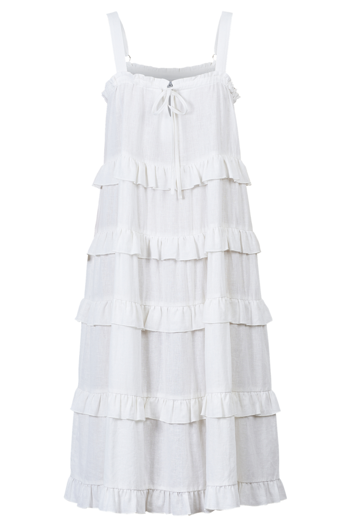 Haven San Sebastian Frill Midi Dress Salt White