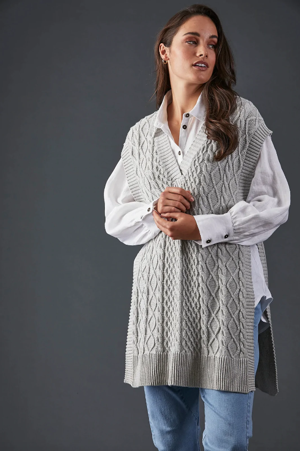 Eb & Ive Mona Knitted Vest Flint Neutral Grey