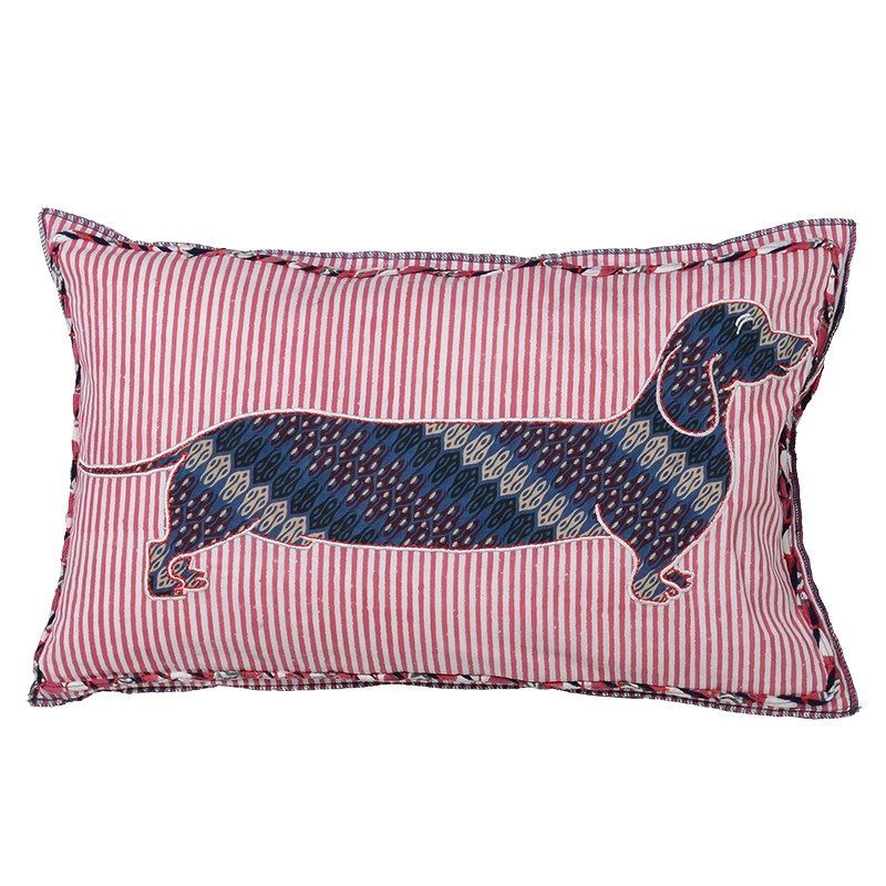 Love Layers Embroidered Dachshund Red Striped Cushion Cover OCE009
