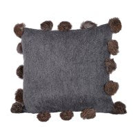 Love Layers Cosy Home Luxury Wool & Fur Mix Pom Pom Cushion Cover Grey