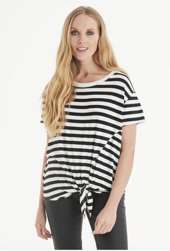 A Postcard From Brighton Honor Stripe Tie Front Tee Daisy White
