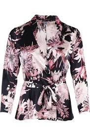 Saint Tropez Kimono with Big Flower Print, Pink / Black