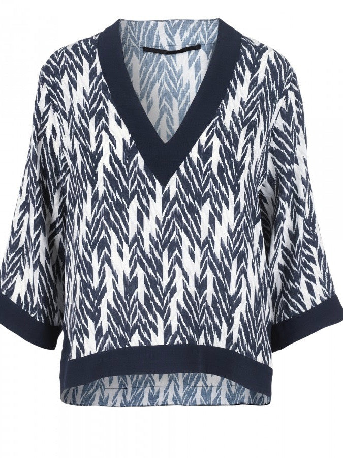 JUST FEMALE Ikat Top Blue/White