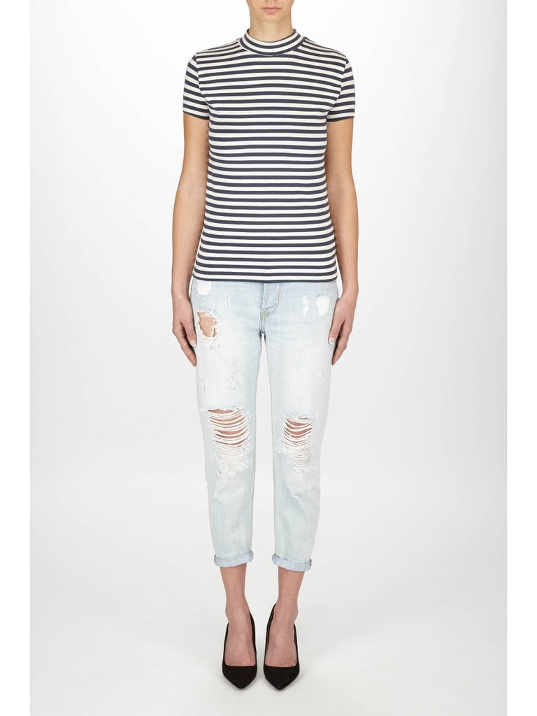 JUST FEMALE Kath T-shirt short sleeve Blue/off white stripe